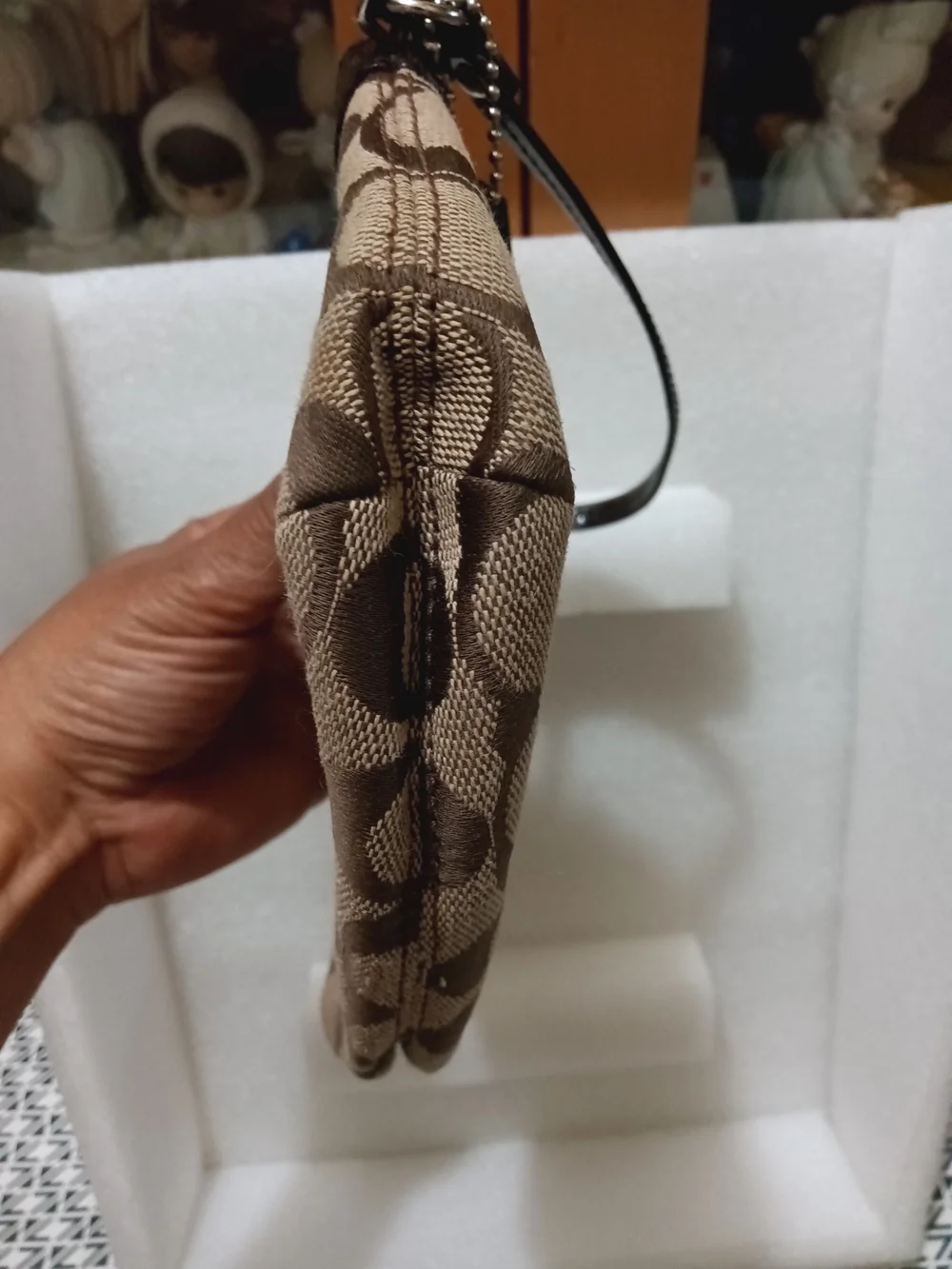 Coach Brown Signature Canvas Wristlet with Dark Trim